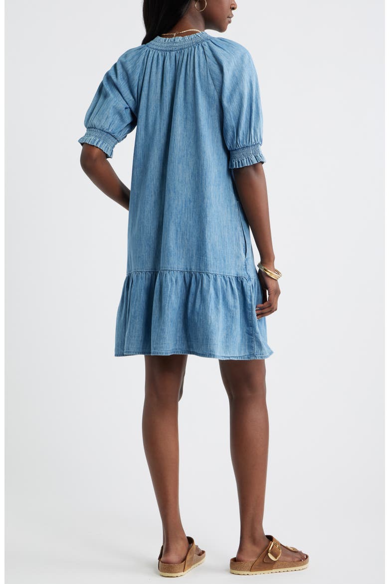 Chambray Puff Sleeve Shift Dress, Alternate, color, MEDIUM WASH