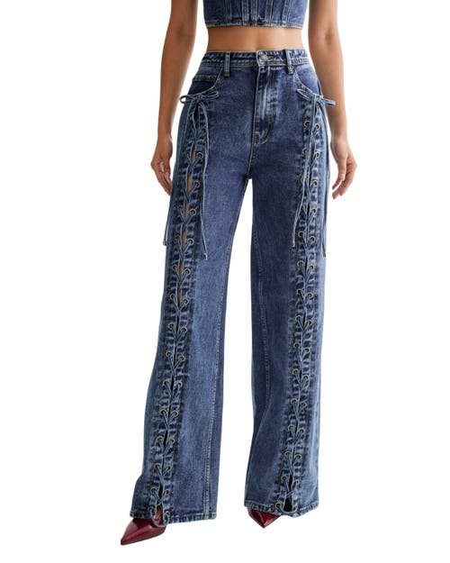 Nasty Gal Lace Front Detail Jean In Blue