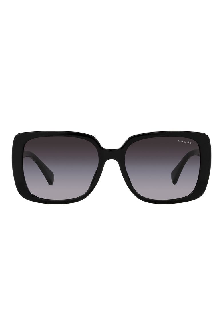 55mm Gradient Rectangular Sunglasses, Main, color, SHINY BLACK