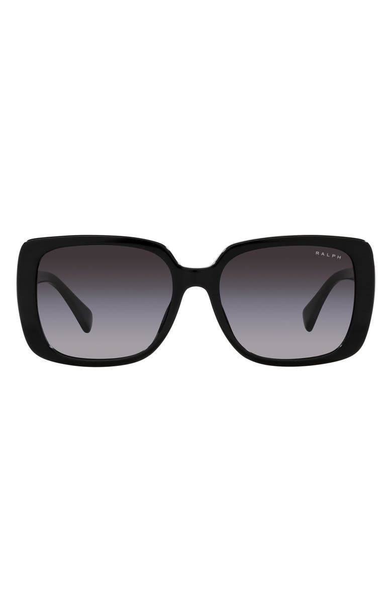 RALPH 55mm Gradient Rectangular Sunglasses, Main, color, Shiny Black
