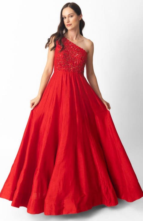 Kia Raw Silk One Shoulder Gown