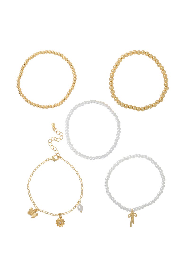 Stackable Beaded and Charm Bracelets for Women 5-Piece Set, Main, color, Gold-Tone