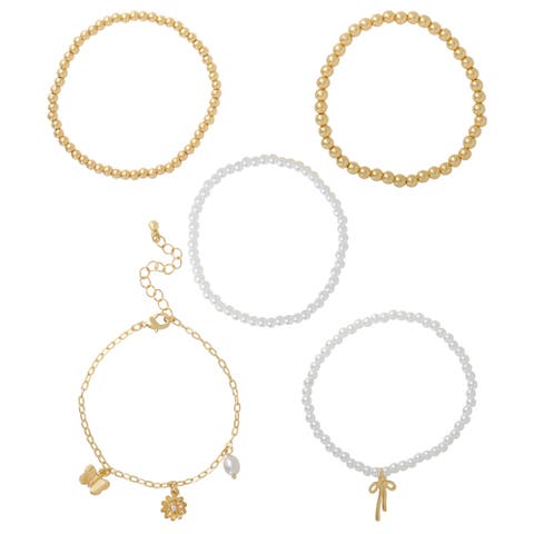 Stackable Beaded and Charm Bracelets for Women 5-Piece Set