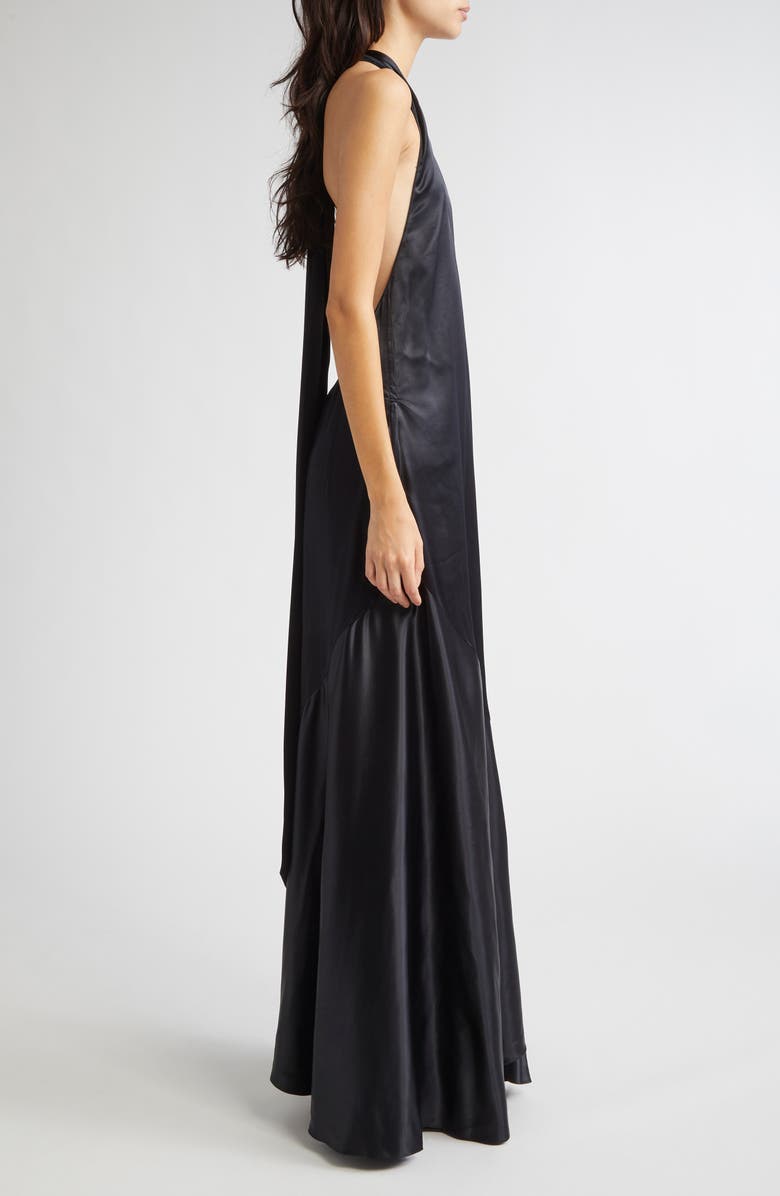 Marni Gathered Satin Halter Gown, Alternate, color, Black