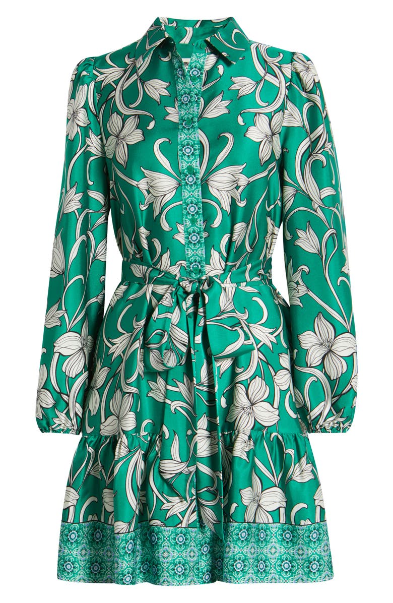 Anne Klein Floral Long Sleeve Tiered Shirtdress, Alternate, color, 