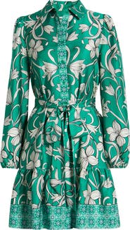 Anne Klein Floral Long Sleeve Tiered Shirtdress