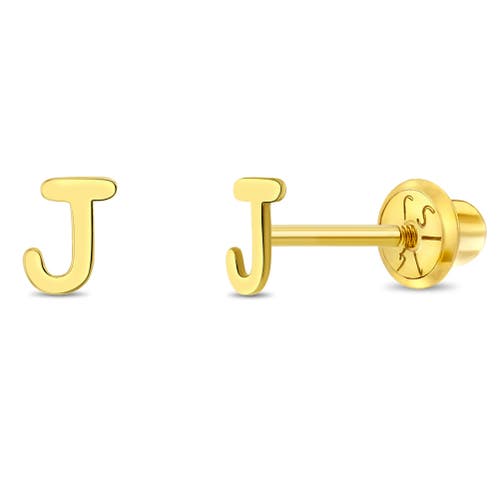 In Season Jewelry 14k Itsy Bitsy Initial Letter Earrings In Letter J