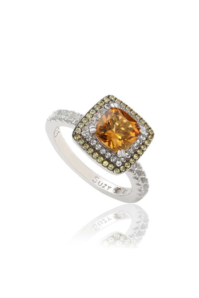 Cushion Cut Citrine, White Topaz & Yellow Sapphire Halo Ring, Main, color, YELLOW