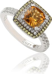 SUZY LEVIAN Cushion Cut Citrine, White Topaz & Yellow Sapphire Halo Ring