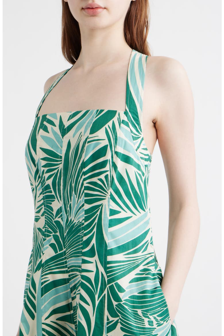Leaf Print Cotton Poplin Dress, Alternate, color, GREEN MULT