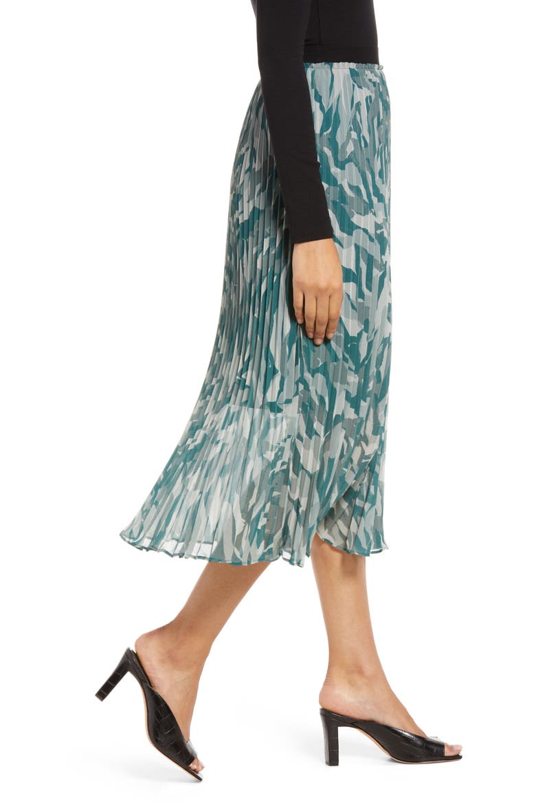Pleated Midi Skirt, Alternate, color, GREEN CAMO CREATE PRINT