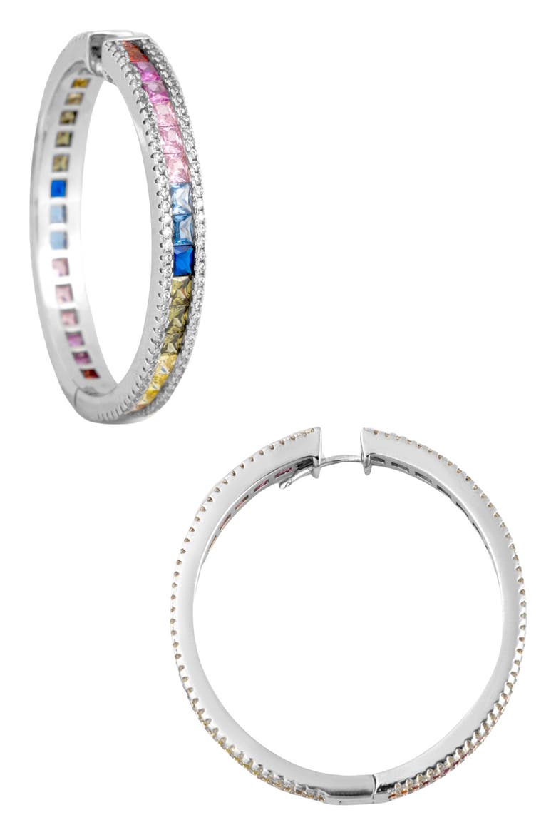 Rainbow Crystal Hoop Earrings, Main, color, SILVER