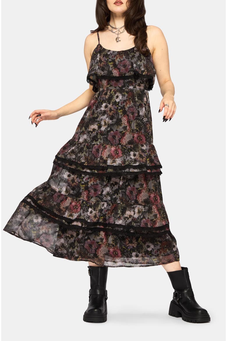 Mortua Grunge Floral Print Maxi Dress, Main, color, Black
