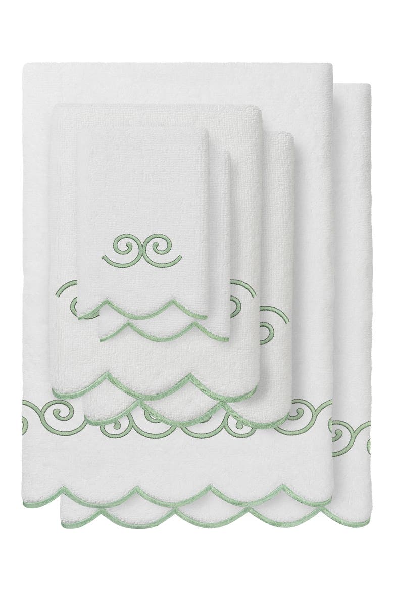 6-Piece Symmetra Embroidered Turkish Cotton Towel Set, Main, color, WHITE/ GREEN