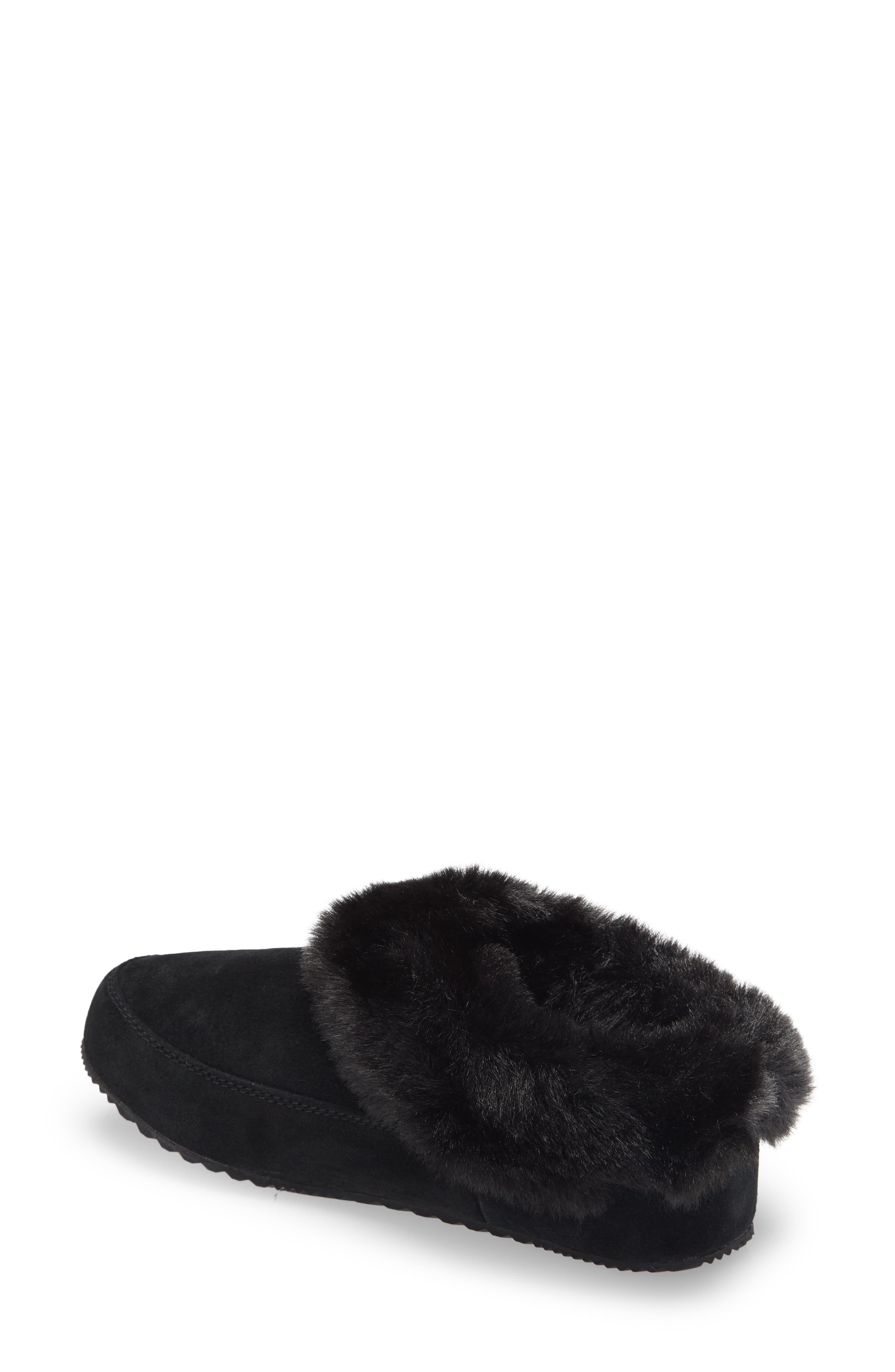 SOREL Go Coffee Run Faux Fur Slipper, Alternate, color, Black Sea Salt