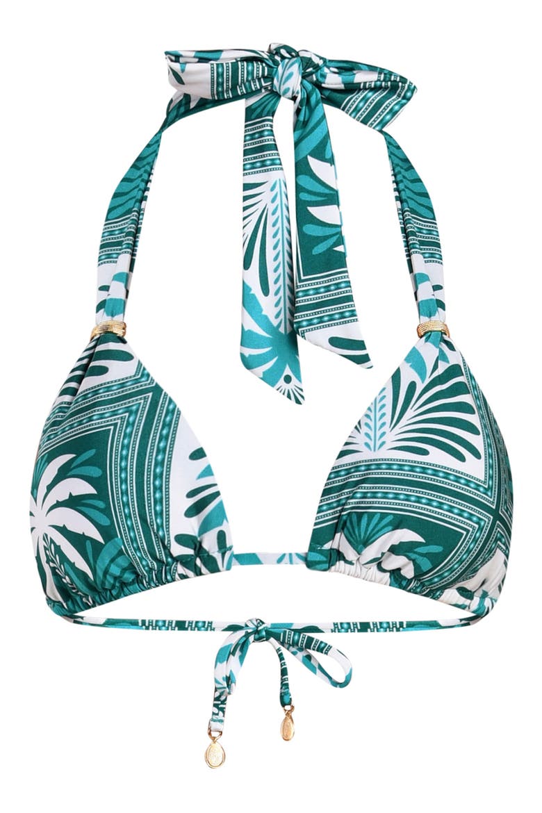 Patchwork Palms Triangle Bikini Top, Alternate, color, TURQUOISE