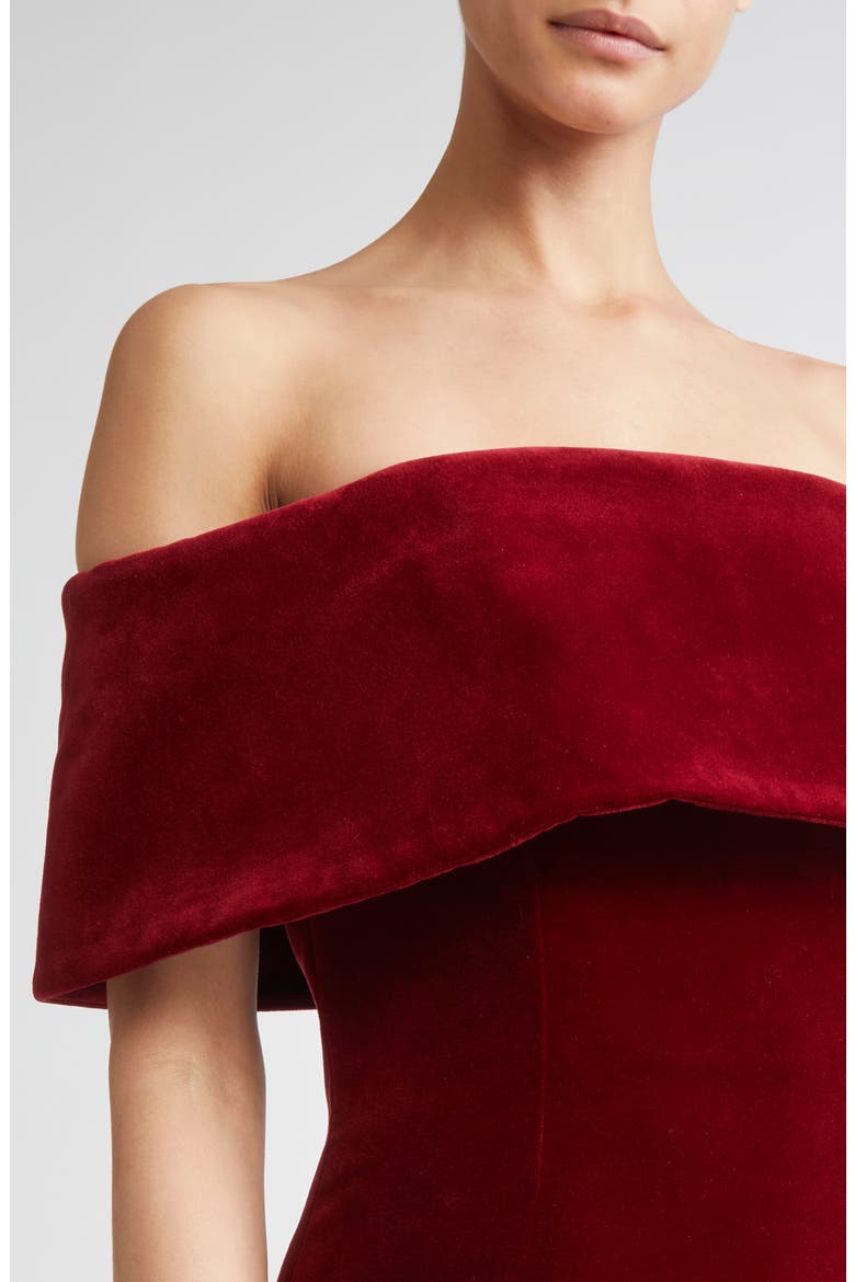 Carita Off the Shoulder Velvet Gown, Alternate, color, BURGUNDY