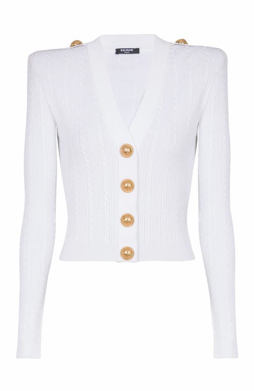 Balmain Long-sleeved Cable-knit Cardigan In White