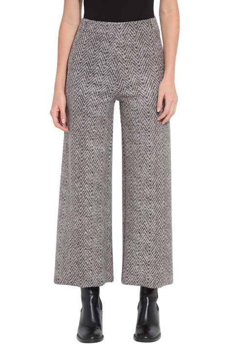 Erin Tweed Print Pull-On High Waist Ankle Wide Leg Pants