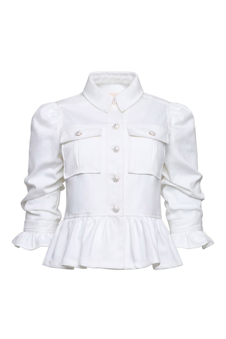Delanie Peplum Denim Jacket, Alternate, color, WHITE