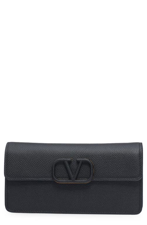 Valentino Garavani Vlogo Signature Leather Wallet On A Chain In Black
