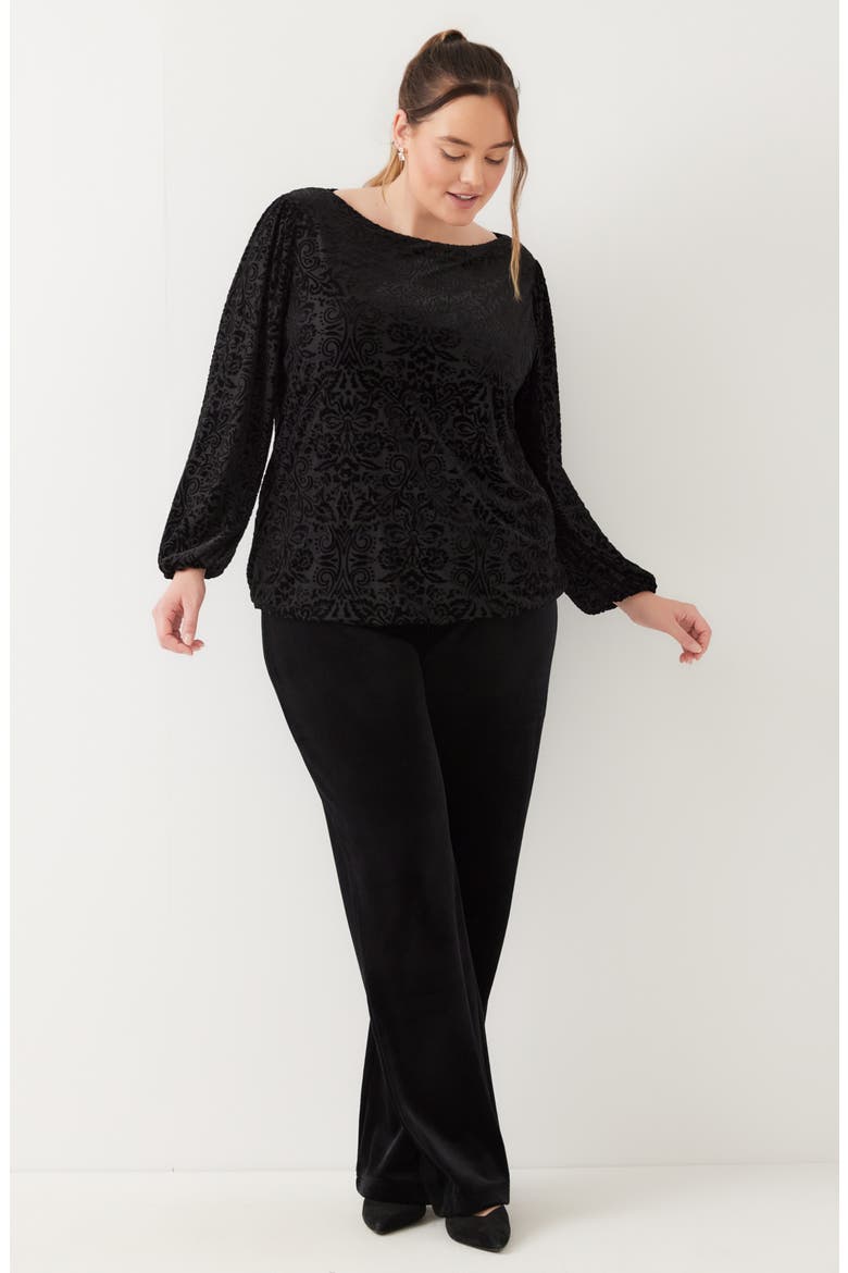 Velvet Burnout Boat Neck Top, Alternate, color, BLACK