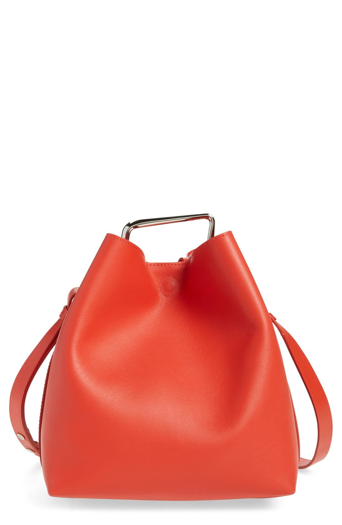 'Mini Quill' Leather Bucket Bag, Main, color, CHERRY