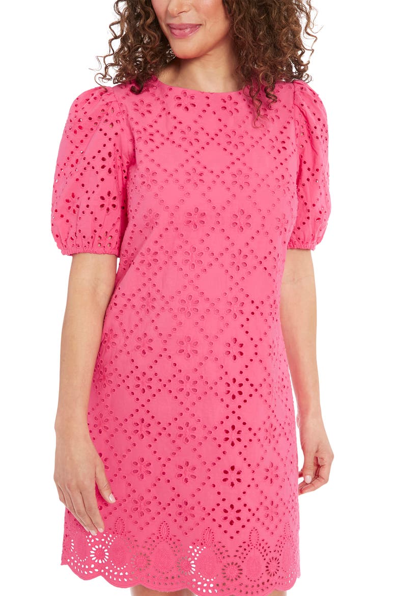 Cotton Eyelet Shift Dress, Alternate, color, FANDANGO PINK