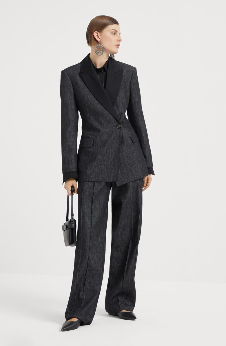 Brunello Cucinelli Cotton denim-effect twill blazer with monili, Alternate, color,