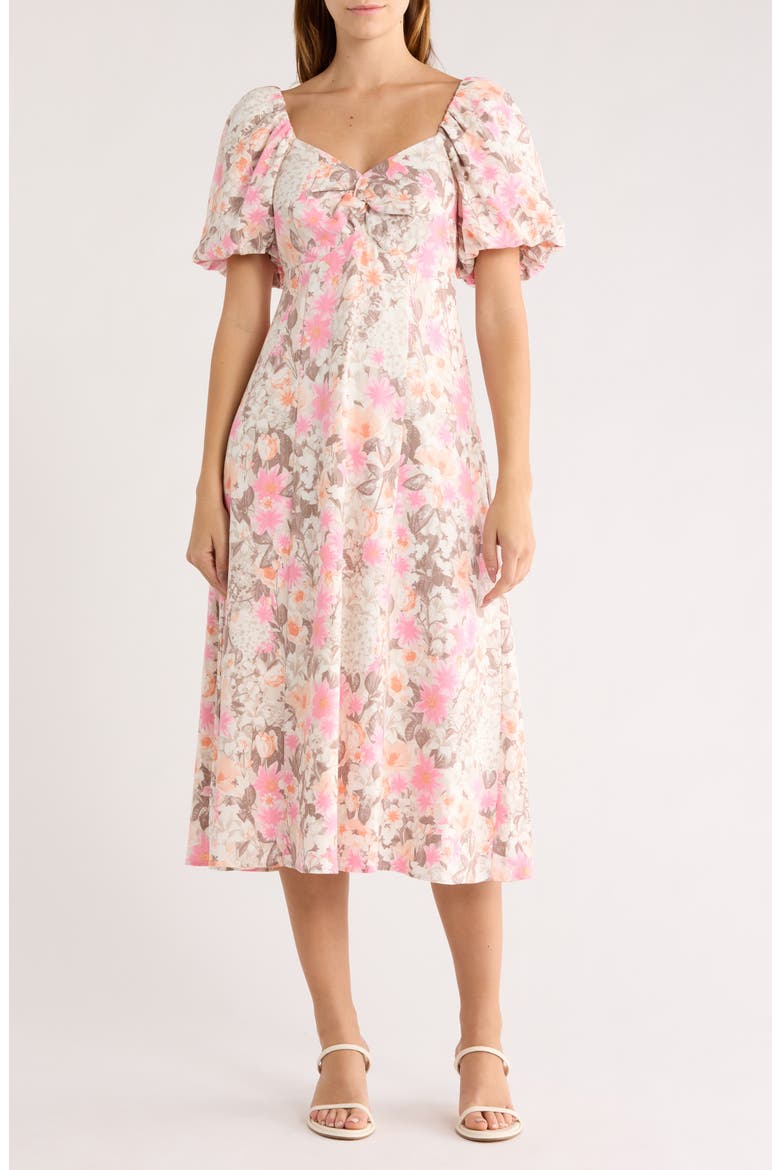 Twist Bodice Midi Dress, Main, color, PINK GARDEN PARTY
