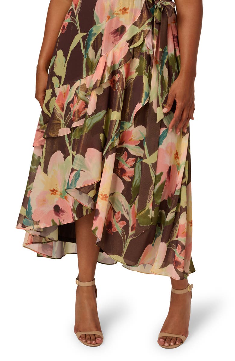 Adrianna Papell Floral High-Low Cocktail Dress, Alternate, color, Brown Multi