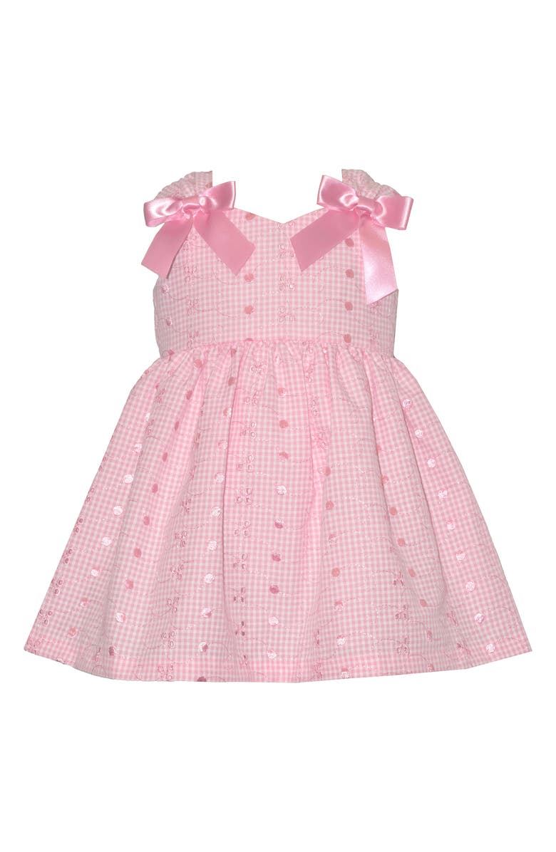 Iris & Ivy Eyelet Bow Shoulder Dress, Main, color, Pink