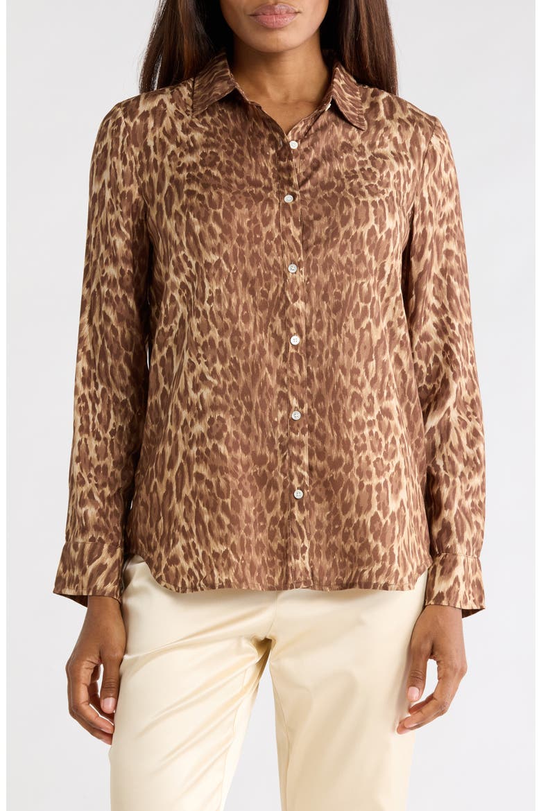 Leopard Print Button-Up Shirt, Main, color, DK BROWN/ BROWN
