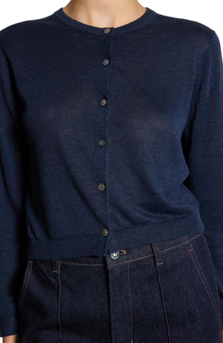 Theory Linen Blend Crop Cardigan, Alternate, color, Nocturne Navy