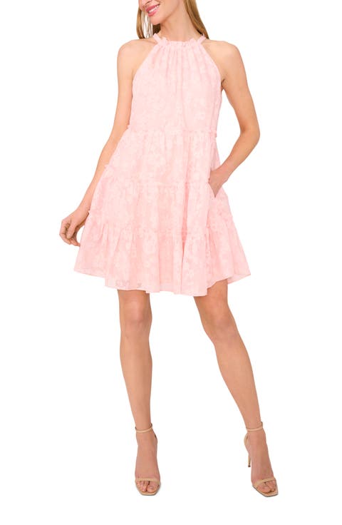 Floral Jacquard Tiered Minidress