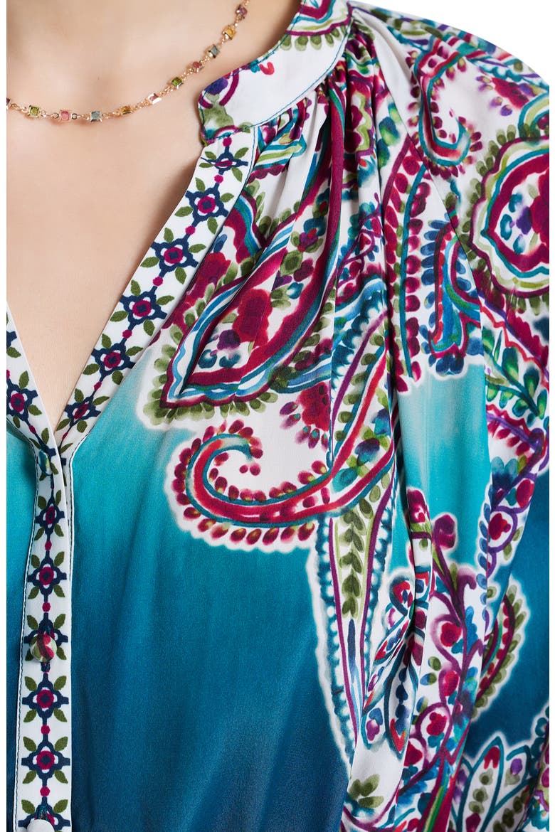 Sydney Paisley Long Sleeve Tiered Shirtdress, Alternate, color, BLUE MULTI