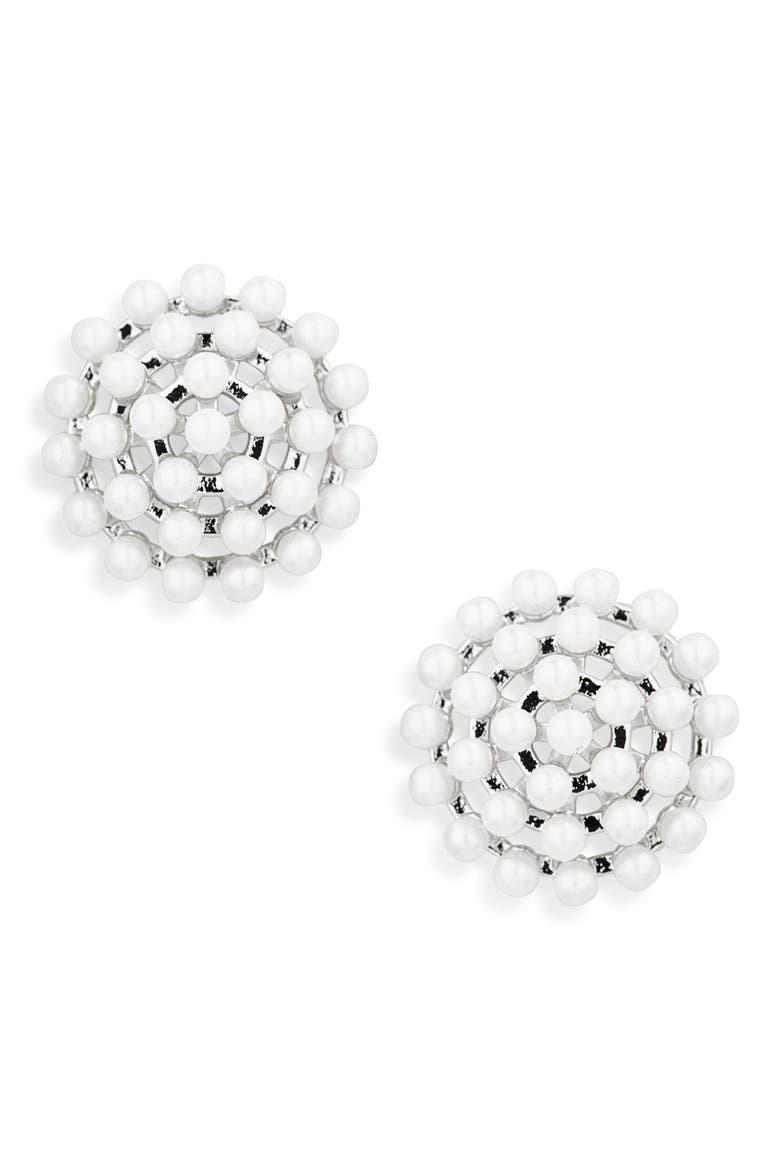 The Perfect Gift Faux Pearl Stud Earrings, Main, color, RHODIUM