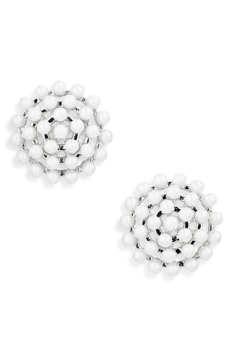 Nadri The Perfect Gift Faux Pearl Stud Earrings, Main, color, Rhodium