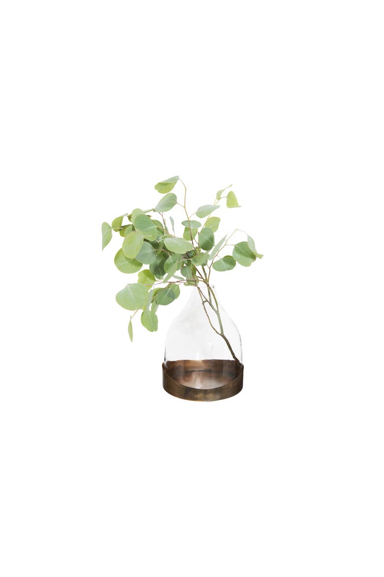 Decorative Glass Cloche with Metal Tray, Clear and Copper, Alternate, color, Brown
