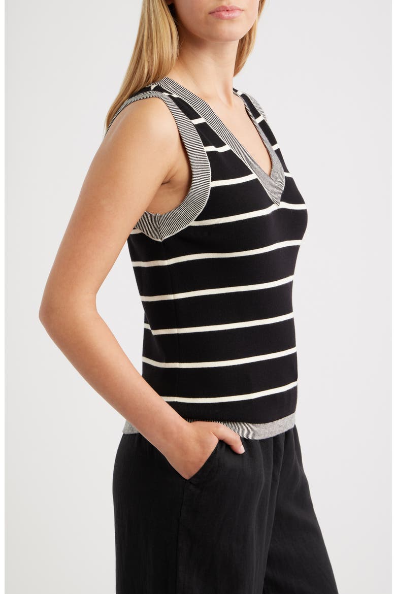 Stripe V-Neck Sweater Vest, Alternate, color, BLACK/ ECRU