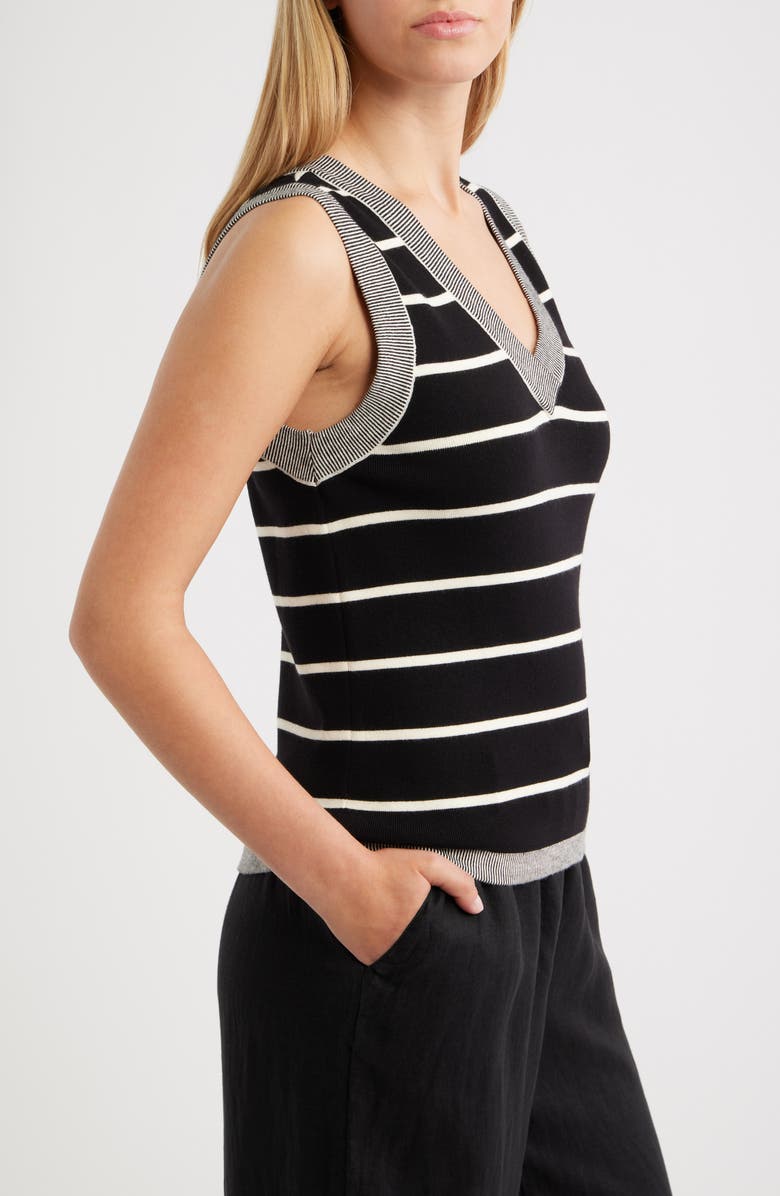 Wit & Wisdom Stripe V-Neck Sweater Vest, Alternate, color, Black/ Ecru