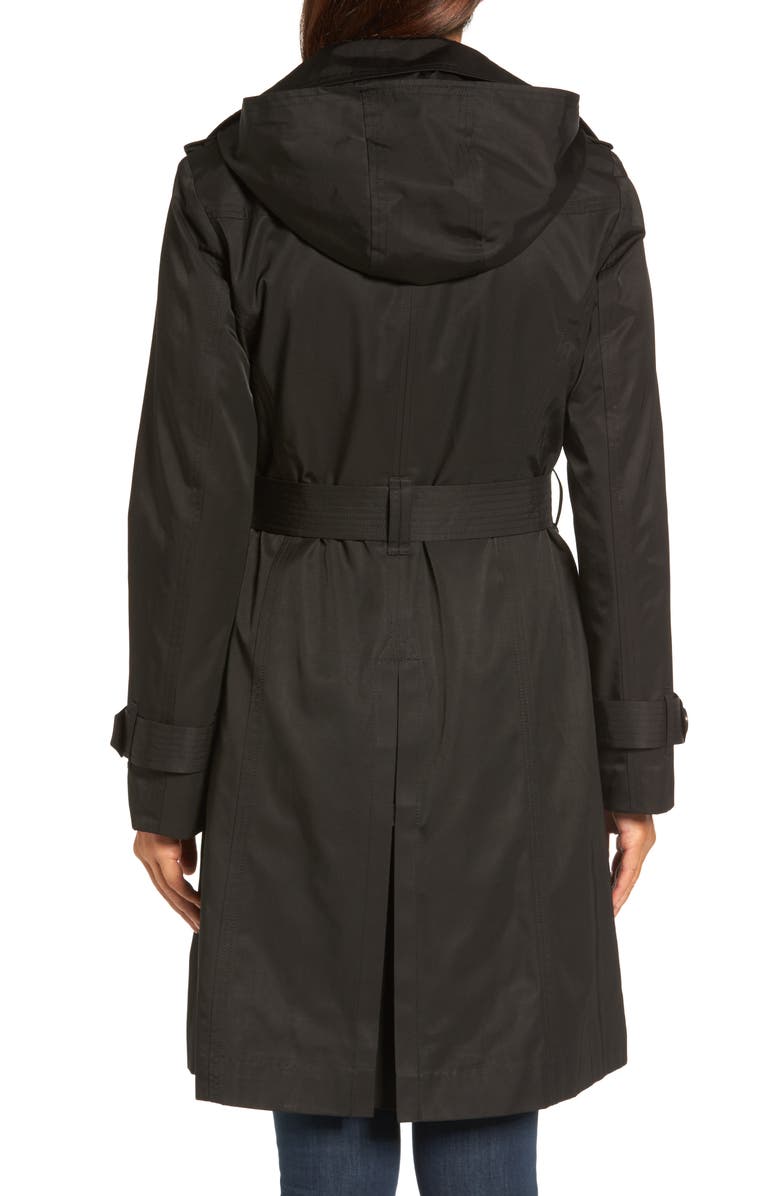 London Fog Hooded Double Breasted Long Trench Coat, Alternate, color, 
