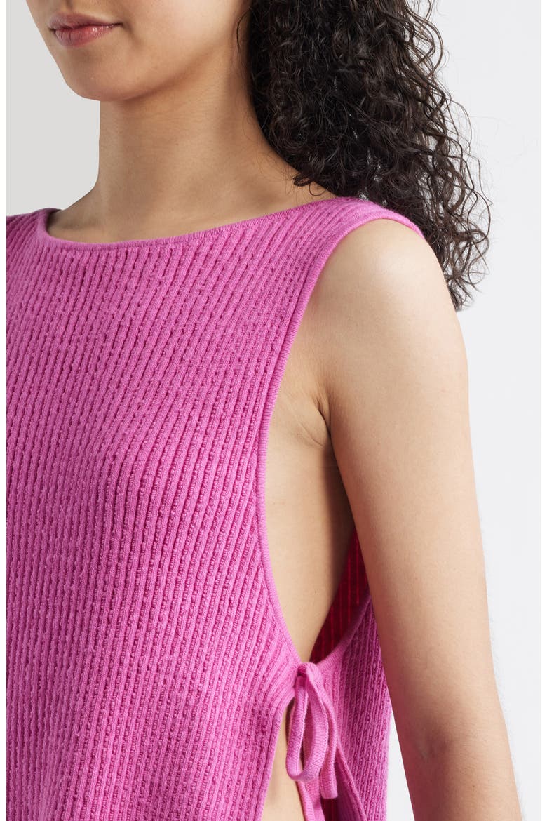 Lizzie Rib Side Tie Sleeveless Cotton & Linen Blend Sweater, Alternate, color, ISLAND FLOWER