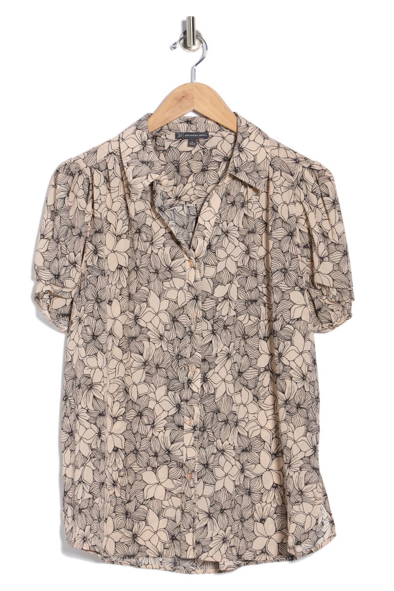 Patterned Pinch Sleeve Button-Up Shirt, Alternate, color, BLUSH TEXTURED FLORAL