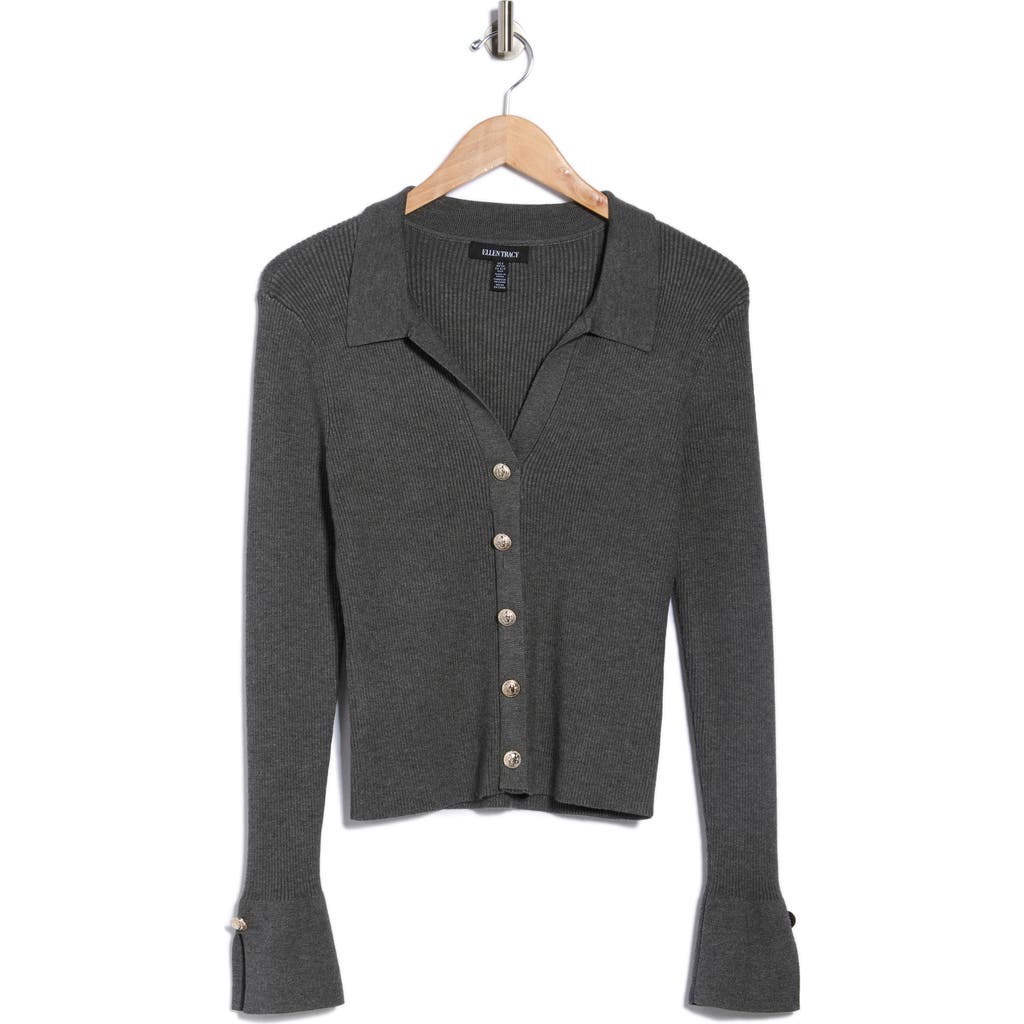 Ellen Tracy Collared Button Cardigan In Black