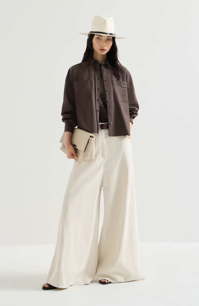 Brunello Cucinelli Tropical Luxury Wool shirt, Alternate, color, Brown