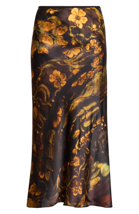 Floral Silk Satin Skirt