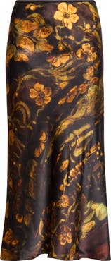 Dries Van Noten Floral Silk Satin Skirt