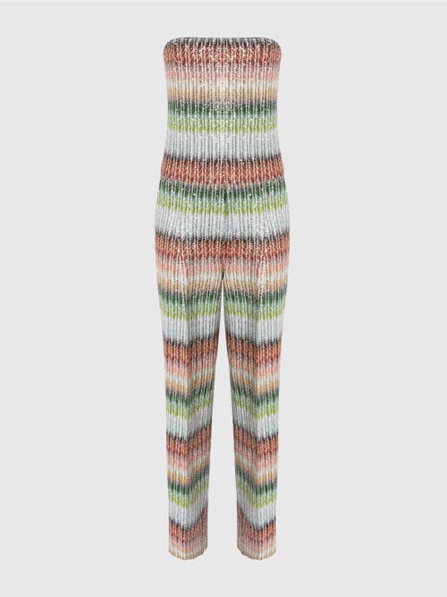 Missoni Long Bustier Jumpsuit In Gradient Zigzag Knit With Sequins In Multicoloured
