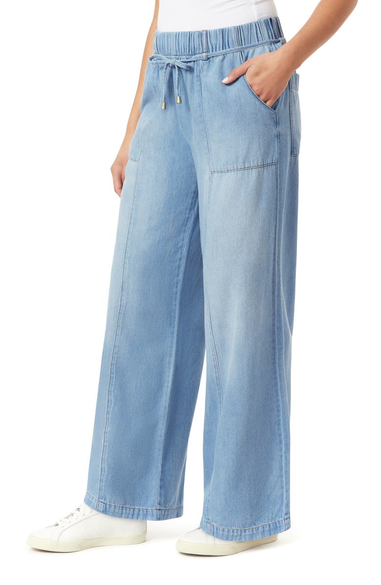 Kensie Drapey High Waist Tie Wide Leg Jeans, Alternate, color, Brisbane
